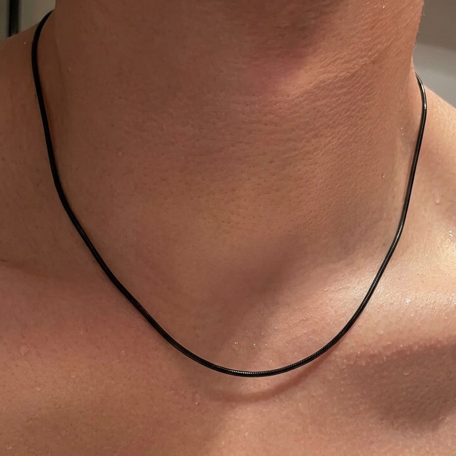 1mm sleek black round snake herringbone neck chain for men in Pakistan