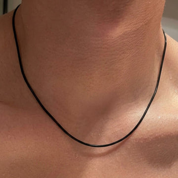 1mm sleek black round snake herringbone neck chain for men in Pakistan