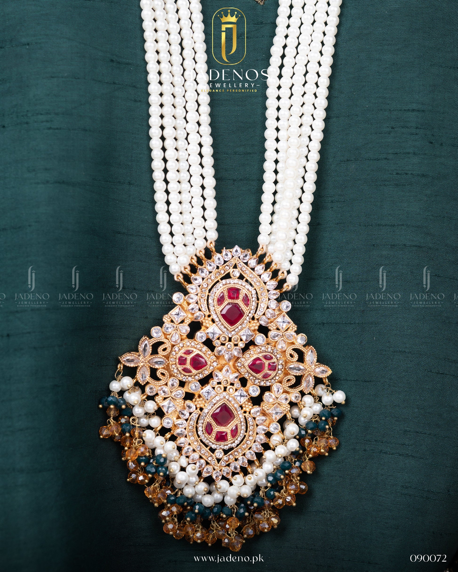 Statement pendant from Traditional Hyderabadi Shehnai Royal Bridal Set with pearls, ruby stones, and intricate detailing