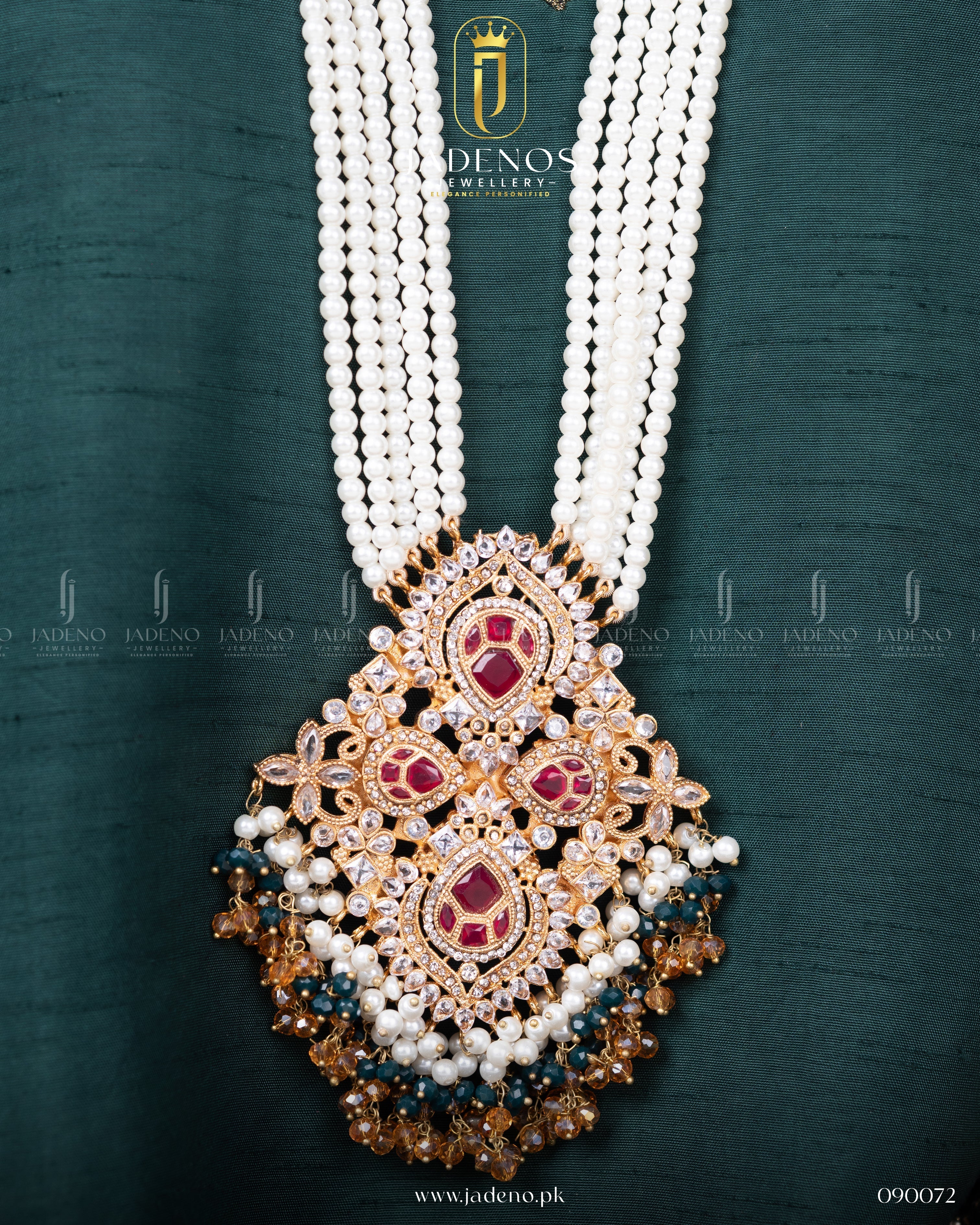 Statement pendant from Traditional Hyderabadi Shehnai Royal Bridal Set with pearls, ruby stones, and intricate detailing