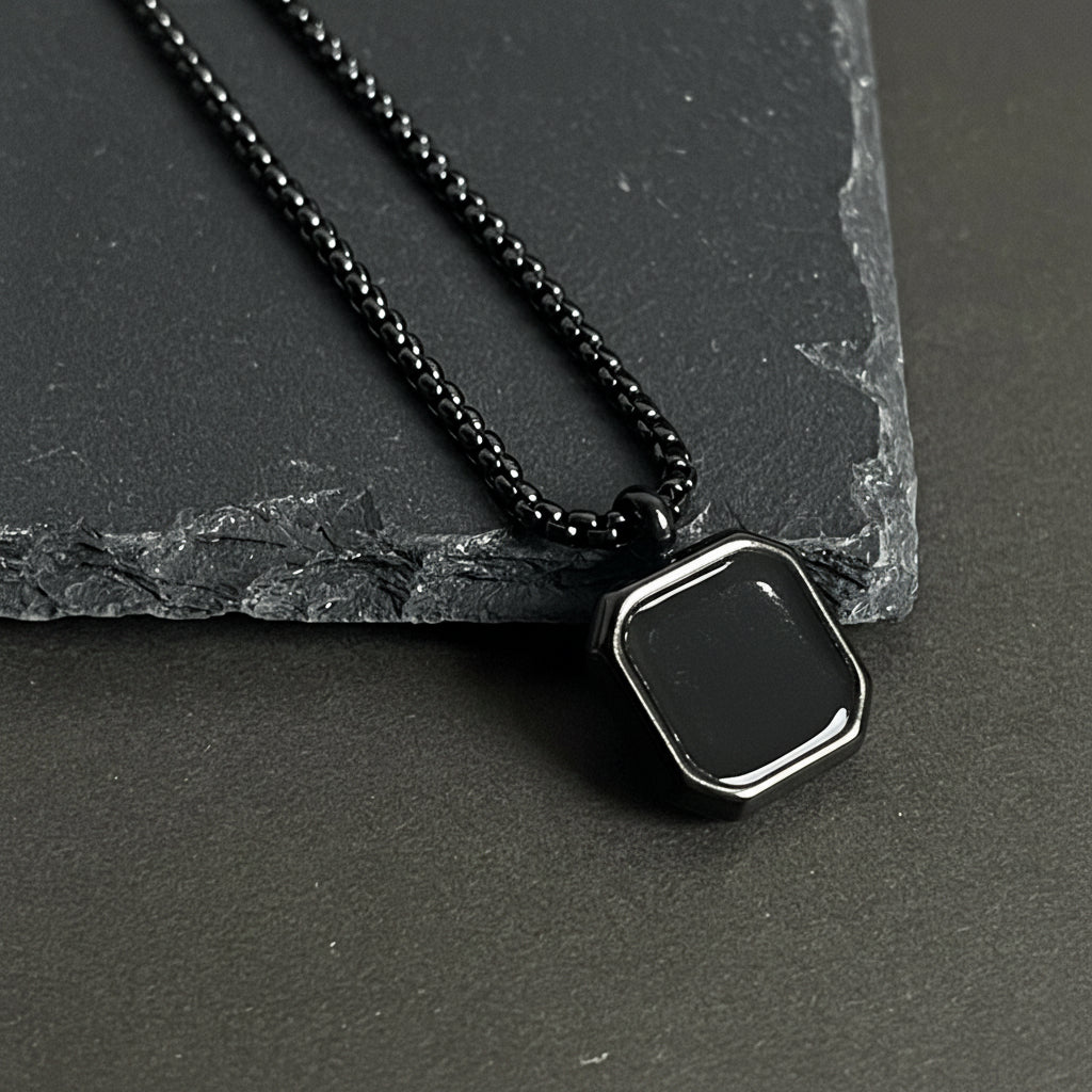 Black Square Pendant Necklace For Men In Pakistan