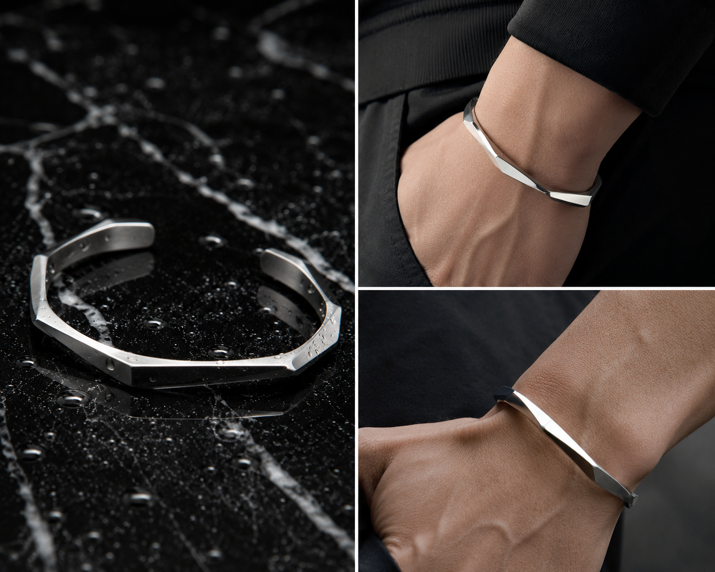Silver Stainless Steel Hexagon Bracelet