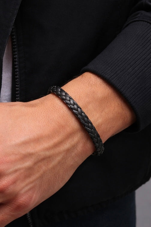 Stainless Steel Twisted Cable Wire Cuff Bangle / Bracelet (Black & Silver Colors)