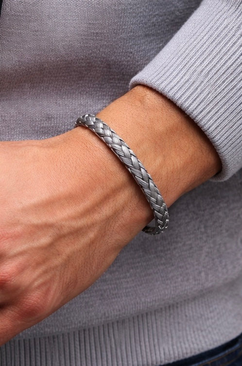 Stainless Steel Twisted Cable Wire Cuff Bangle / Bracelet (Black & Silver Colors)