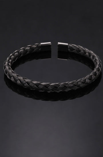 Stainless Steel Twisted Cable Wire Cuff Bangle / Bracelet (Black & Silver Colors)