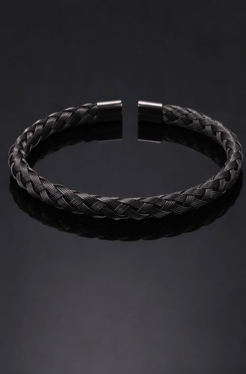 Stainless Steel Twisted Cable Wire Cuff Bangle / Bracelet (Black & Silver Colors)