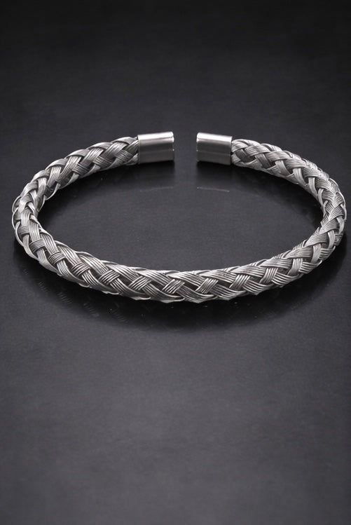 Stainless Steel Twisted Cable Wire Cuff Bangle / Bracelet (Black & Silver Colors)