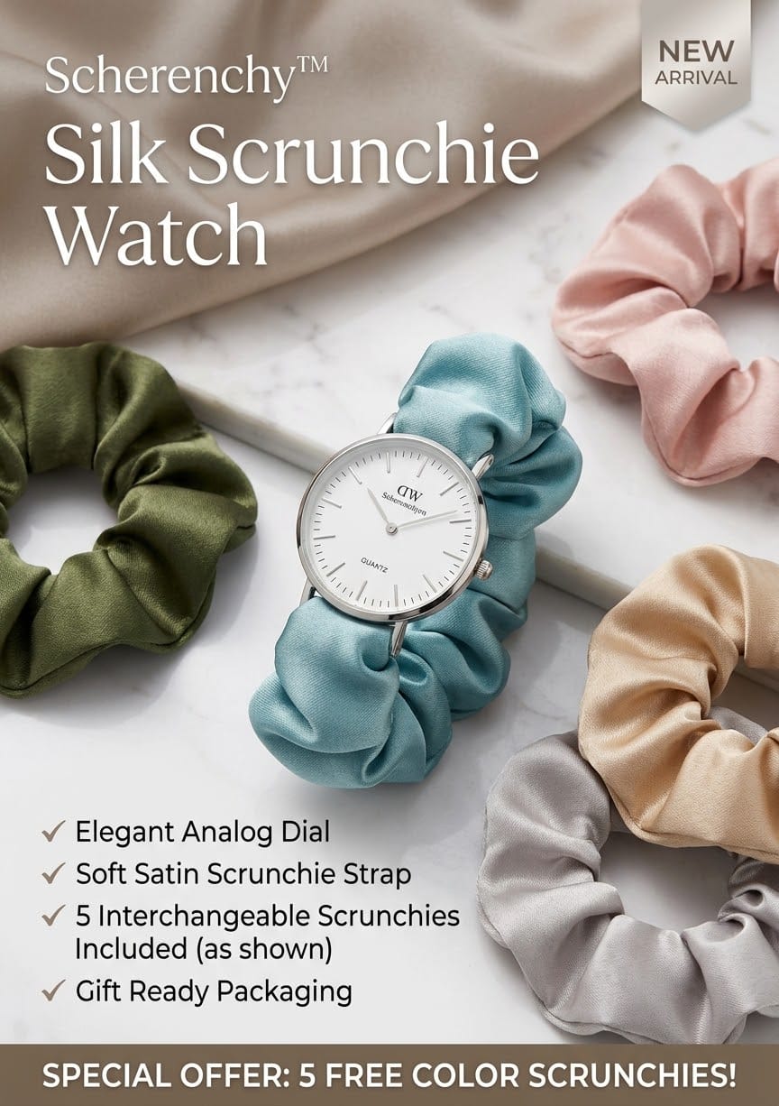 Scherenchy Stylish Scrunchie Watch for Women – FREE 5 Color Scrunchies | Fashion Elastic Strap Wrist Watch