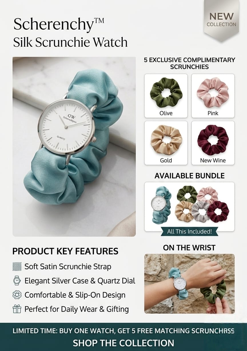 Scherenchy Stylish Scrunchie Watch for Women – FREE 5 Color Scrunchies | Fashion Elastic Strap Wrist Watch