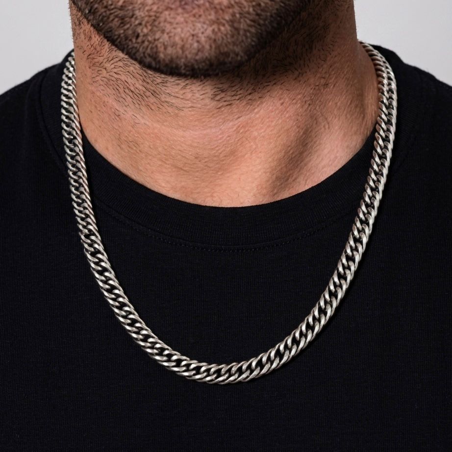 11mm Silver Cuban Link Neck Chain For Men
