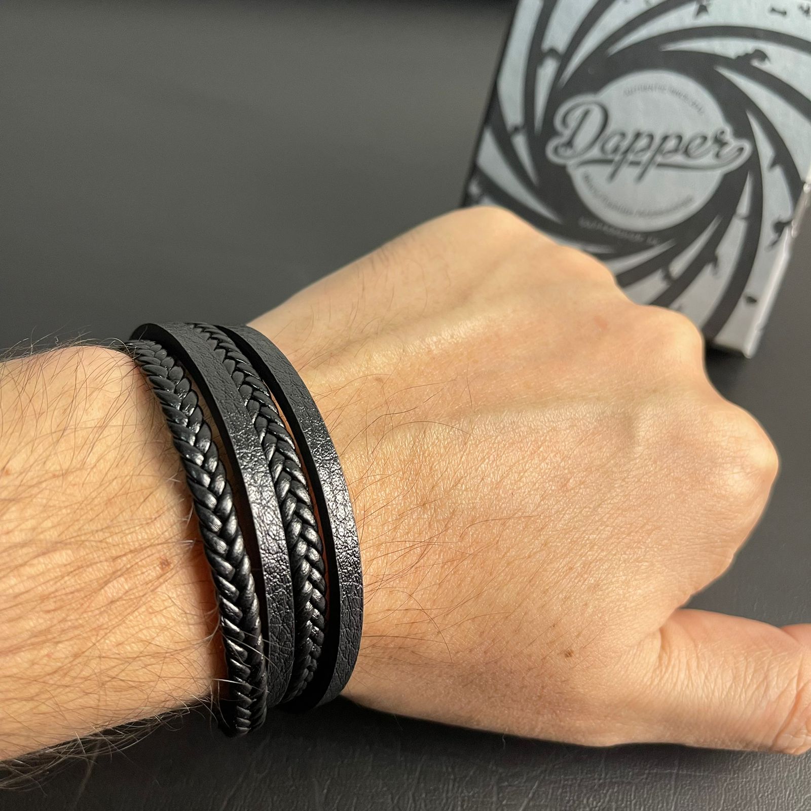 men's black leather bracelet in Pakistan