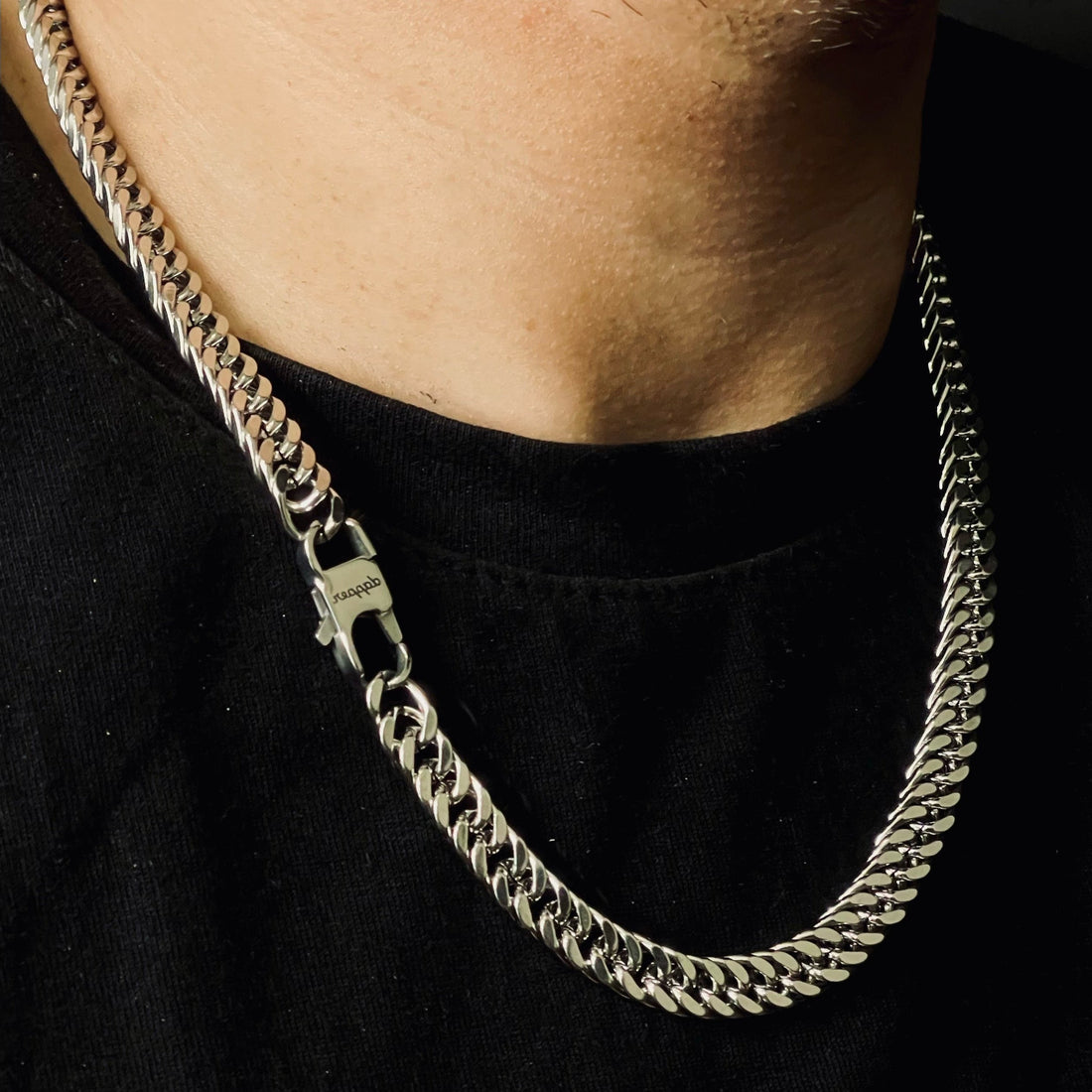 premium 10mm silver curb link neck chain for men Pakistan